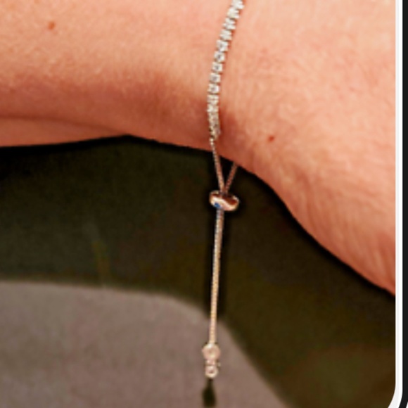 Bracelet Clear CZs in Rhodium Plated Sterling Silver & Adjustable Bolo Slider - Picture 4 of 6